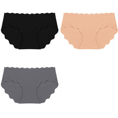 BZEL 3 ks/sada dámskych nohavičiek, bezšvové hodvábne saténové dámske spodné prádlo, sexy spodná bielizeň, sladké vlnité okraje, pohodlné športové nohavičky