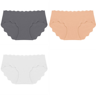 BZEL 3 ks/sada dámskych nohavičiek, bezšvové hodvábne saténové dámske spodné prádlo, sexy spodná bielizeň, sladké vlnité okraje, pohodlné športové nohavičky