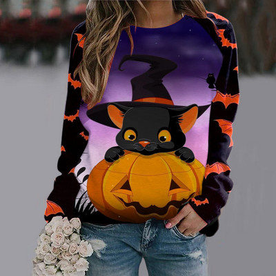 Ženska modna majica dugih rukava za Noć vještica Trenerka Djevojka Harajuku Vintage Clothing 3d Pumpkin Ženske majice s kapuljačom s printom slatke mačke