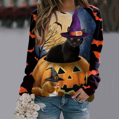 Ženska modna majica dugih rukava za Noć vještica Trenerka Djevojka Harajuku Vintage Clothing 3d Pumpkin Ženske majice s kapuljačom s printom slatke mačke