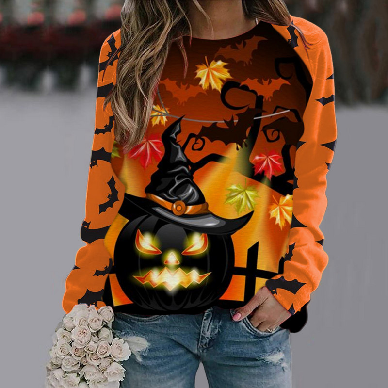 Ženska modna majica dugih rukava za Noć vještica Trenerka Djevojka Harajuku Vintage Clothing 3d Pumpkin Ženske majice s kapuljačom s printom slatke mačke