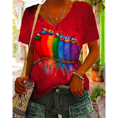 Halloween Elements majica kratkih rukava za žene Djevojačka majica kratkih rukava s uzorkom Evil Cat s V-izrezom kratkih rukava Ženska odjeća prevelike veličine