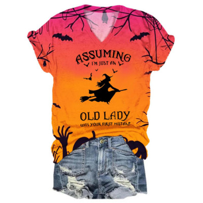 Halloween Elements majica kratkih rukava za žene Djevojačka majica kratkih rukava s uzorkom Evil Cat s V-izrezom kratkih rukava Ženska odjeća prevelike veličine