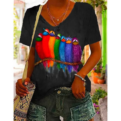 Halloween Elements majica kratkih rukava za žene Djevojačka majica kratkih rukava s uzorkom Evil Cat s V-izrezom kratkih rukava Ženska odjeća prevelike veličine