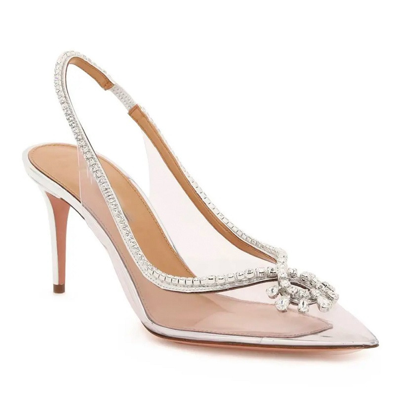 Eilyken Cristal argintiu PVC Transparente Pompe pentru femei Elegante petrecere Nuntă Tocuri subțiri Sandale Slingback Pantofi de modă