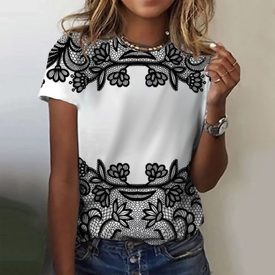 Tricou de vară cu imprimeu cu crani cu flori înfricoșătoare Tricou de damă cu decolteu cu mânecă scurtă Topuri cool de stradă Tricouri Îmbrăcăminte supradimensionată pentru femei Top casual