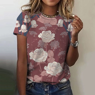 Tricou de vară cu imprimeu cu crani cu flori înfricoșătoare Tricou de damă cu decolteu cu mânecă scurtă Topuri cool de stradă Tricouri Îmbrăcăminte supradimensionată pentru femei Top casual