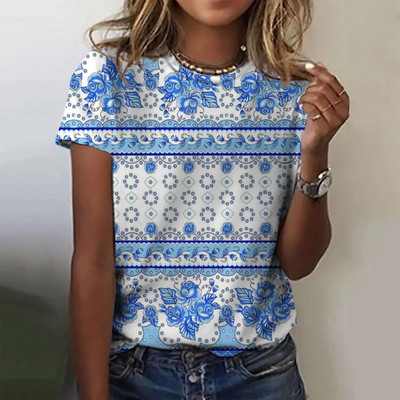 Tricou de vară cu imprimeu cu crani cu flori înfricoșătoare Tricou de damă cu decolteu cu mânecă scurtă Topuri cool de stradă Tricouri Îmbrăcăminte supradimensionată pentru femei Top casual