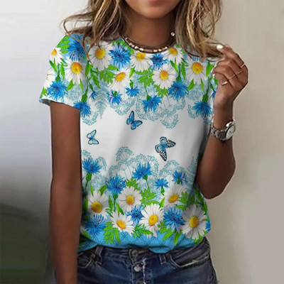 Tricou de vară cu imprimeu cu crani cu flori înfricoșătoare Tricou de damă cu decolteu cu mânecă scurtă Topuri cool de stradă Tricouri Îmbrăcăminte supradimensionată pentru femei Top casual