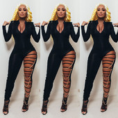 Zip Hole Deep V Chain Slim-Fit ženske hlače seksi ženske crne hlače veće veličine