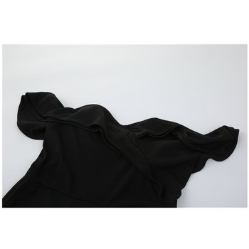 SINFEEL Σέξι στράπλες χωρίς πλάτη με ανοιχτό ώμο Μαύρη ολόσωμη φόρμα Γυναικεία βολάν Ψηλόμεση μακριές φόρμες Romper casual ολόσωμη γυναικεία φόρμα