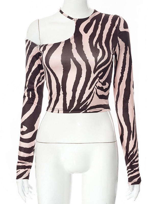 Dámske tričko s dlhým rukávom a bez ramienok, top s nepravidelnou zebrovou potlačou, jarný nový produkt 2023, krátky top, tričká Y2K, streetwear, nové dievčatá