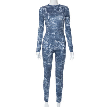 BKLD Χειμερινά ρούχα για γυναίκες 2023 Φθινόπωρο Νέα Streetwear Μόδα στενό τζιν με μακρυμάνικο ολόσωμο παντελόνι