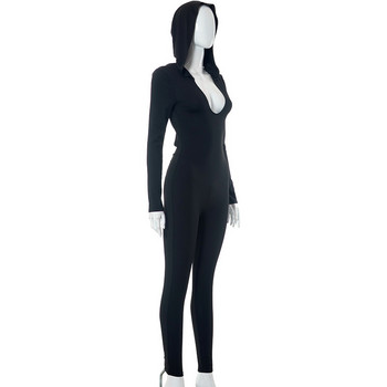 BKLD Club Outfit για γυναίκες 2023 Φθινόπωρο Χειμώνας Νέα Streetwear στενά ανοιχτή πλάτη Πλισέ με κουκούλα μακρυμάνικο One Pieces Jumpsuits