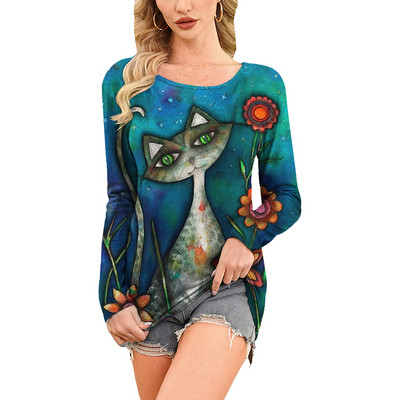 Retro ženska majica kratkih rukava Anime mačka grafička odjeća za djevojke Ljetne majice s O-izrezom dugih rukava Ženska Harajuku ulična odjeća Prevelika bluza