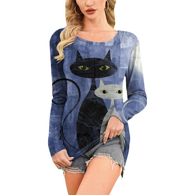 Retro ženska majica kratkih rukava Anime mačka grafička odjeća za djevojke Ljetne majice s O-izrezom dugih rukava Ženska Harajuku ulična odjeća Prevelika bluza