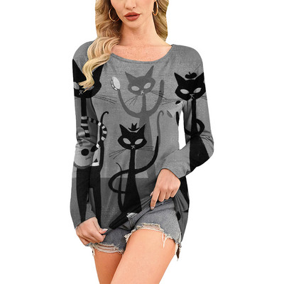 Retro ženska majica kratkih rukava Anime mačka grafička odjeća za djevojke Ljetne majice s O-izrezom dugih rukava Ženska Harajuku ulična odjeća Prevelika bluza