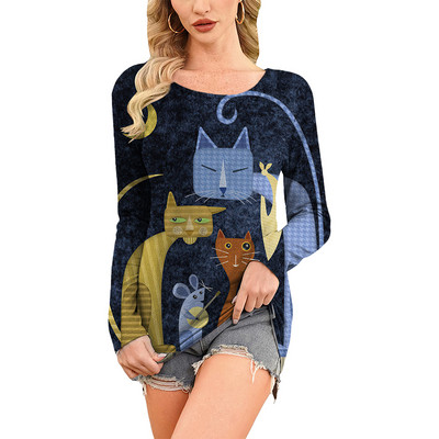 Retro ženska majica kratkih rukava Anime mačka grafička odjeća za djevojke Ljetne majice s O-izrezom dugih rukava Ženska Harajuku ulična odjeća Prevelika bluza