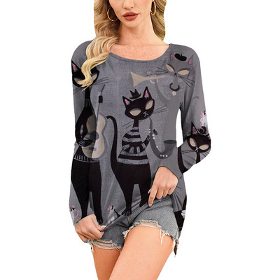 Retro ženska majica kratkih rukava Anime mačka grafička odjeća za djevojke Ljetne majice s O-izrezom dugih rukava Ženska Harajuku ulična odjeća Prevelika bluza