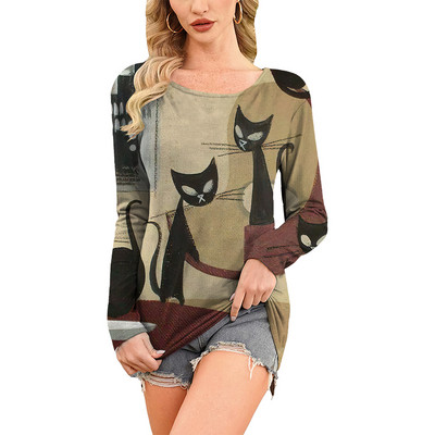Retro ženska majica kratkih rukava Anime mačka grafička odjeća za djevojke Ljetne majice s O-izrezom dugih rukava Ženska Harajuku ulična odjeća Prevelika bluza