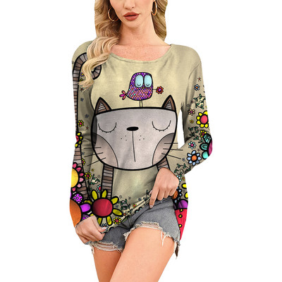 Retro ženska majica kratkih rukava Anime mačka grafička odjeća za djevojke Ljetne majice s O-izrezom dugih rukava Ženska Harajuku ulična odjeća Prevelika bluza