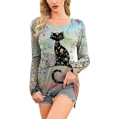 Retro ženska majica kratkih rukava Anime mačka grafička odjeća za djevojke Ljetne majice s O-izrezom dugih rukava Ženska Harajuku ulična odjeća Prevelika bluza