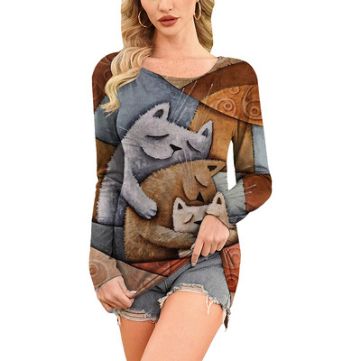 Retro ženska majica kratkih rukava Anime mačka grafička odjeća za djevojke Ljetne majice s O-izrezom dugih rukava Ženska Harajuku ulična odjeća Prevelika bluza