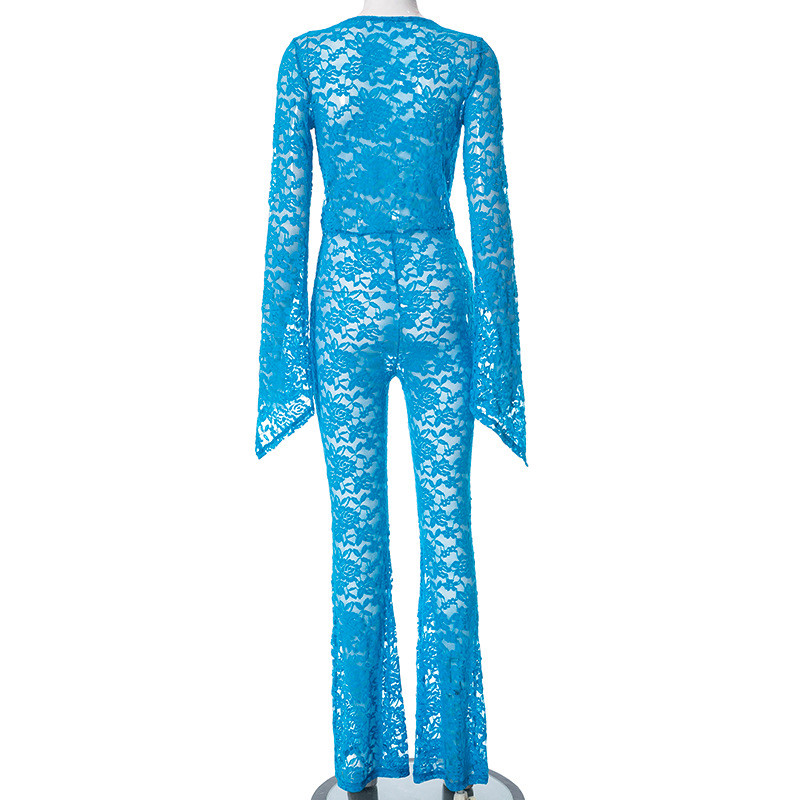 BKLD 2023 Jesenné nové čipkované sieťované vykrojené úzke nohavice s dlhým rukávom, overal s jednodielnym strihom, párty, nočný klub