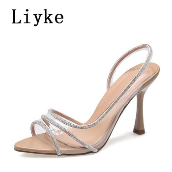 Liyke Slingback Σανδάλια Γυναικεία Μόδα Slip-On Κρυστάλλινο λουράκι πλάτης Διαφανή ψηλοτάκουνα ανοιχτά παπούτσια καλοκαιρινού πάρτι Γυναικείες αντλίες