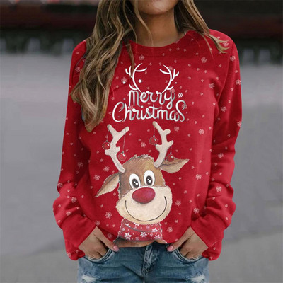 Dámske zimné tričko s dlhým rukávom, vianočné tričko s 3D potlačou a losmi, bavlnené tričko, veľkosť 5xl, dámske topy, oblečenie, módne ležérne tričko.