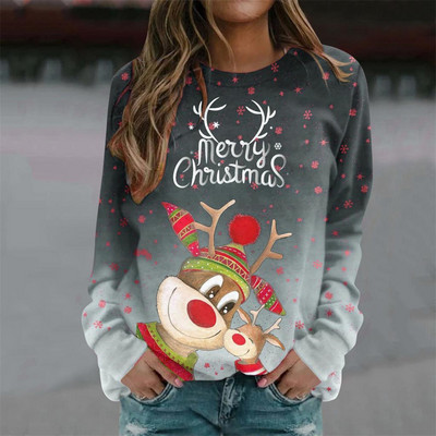 Dámske zimné tričko s dlhým rukávom, vianočné tričko s 3D potlačou a losmi, bavlnené tričko, veľkosť 5xl, dámske topy, oblečenie, módne ležérne tričko.