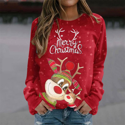 Dámske zimné tričko s dlhým rukávom, vianočné tričko s 3D potlačou a losmi, bavlnené tričko, veľkosť 5xl, dámske topy, oblečenie, módne ležérne tričko.