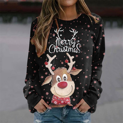 Dámske zimné tričko s dlhým rukávom, vianočné tričko s 3D potlačou a losmi, bavlnené tričko, veľkosť 5xl, dámske topy, oblečenie, módne ležérne tričko.