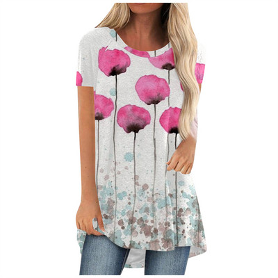 Ljetne majice s cvijećem, cvjetnim 3D printom, ulična odjeća, ženska vintage majica kratkih rukava, tunike, majice velikih veličina, ženska odjeća