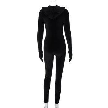 BKLD Φθινοπωρινά Γυναικεία Ρούχα 2023 Νέα σέξι μόδα Y2k μαύρες φόρμες με φερμουάρ και κουκούλα, λεπτή εφαρμογή, φόρμα γοφού με γάντια