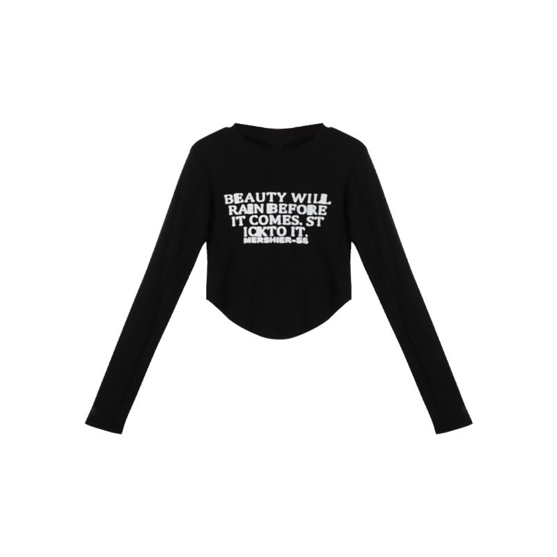 Dámske topy s dlhým rukávom a potlačou v kórejskom štýle s potlačou písmen, Harajuku Y2K, streetwear, nepravidelný štíhly strih, oblečenie
