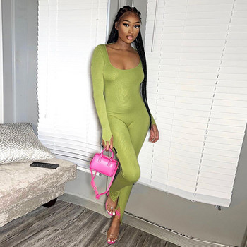 BKLD 2023 Νέα φθινοπωρινά ρούχα μόδας U-λαιμόχρωμη μονόχρωμη πράσινη λεπτή εφαρμογή Μακρυμάνικη φόρμα One Pieces Γυναικεία Παντελόνια Club Outfit