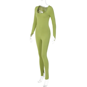 BKLD 2023 Νέα φθινοπωρινά ρούχα μόδας U-λαιμόχρωμη μονόχρωμη πράσινη λεπτή εφαρμογή Μακρυμάνικη φόρμα One Pieces Γυναικεία Παντελόνια Club Outfit