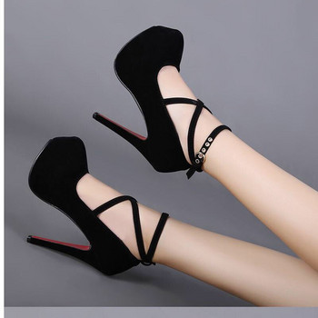 Нови секси класически дамски сандали с високи токчета, летни червени черни обувки, дамски помпи с каишки, платформа, кръгла глава, обувки с каишка за глезена