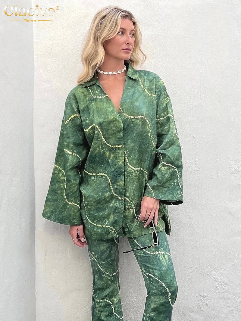 Clacive Modna majica dugih rukava Kompleti od 2 komada Ženska odjeća Elegantni komplet širokih hlača s printom Ležerne blagdanske hlače Odijela Ženska