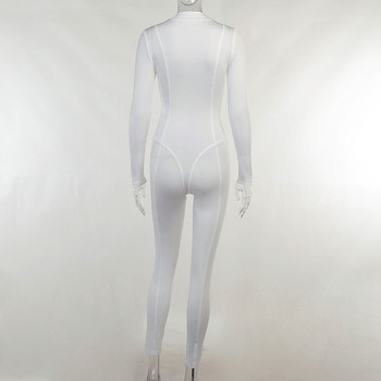 BKLD Зимни дрехи за жени Пачуърк Спортен тънък ежедневен гащеризон с кръгло деколте и цип с дълъг ръкав Гащеризон от една част