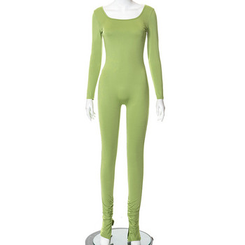 Дамски дрехи BKLD 2022, есен и зима, нови тънки еднокомпонентни панталони с дълги ръкави и дълги ръкави без гръб, зелени