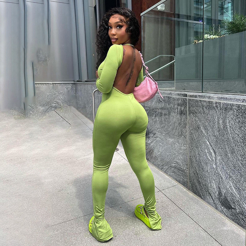 BKLD Ženska odjeća 2022. Jesen i zima Novi uski jednodelni kombinezoni dugih rukava s otvorenim leđima i dugim rukavima bez leđa