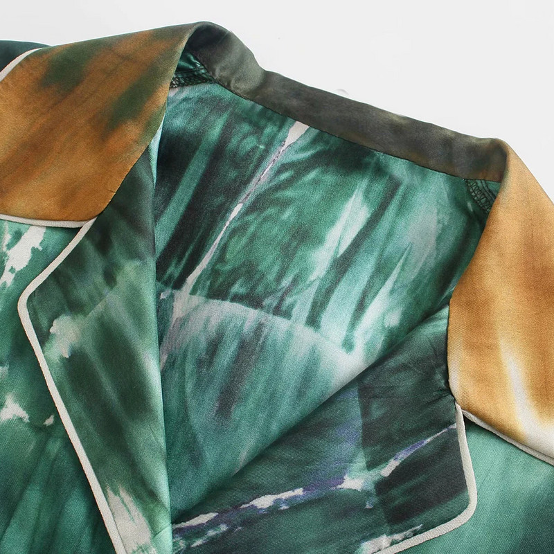 XEASY 2021 Nová letná dámska vintage dvojdielna súprava, batikovaná jednoradová košeľa s elastickým vysokým pásom, ležérne nohavice