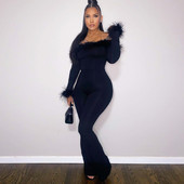 BKLD Nova ženska odjeća 2022. Zimski jednobojni crni kombinezoni Seksi plišani patchwork kombinezoni dugih rukava s otvorenim ramenima Jednodijelni