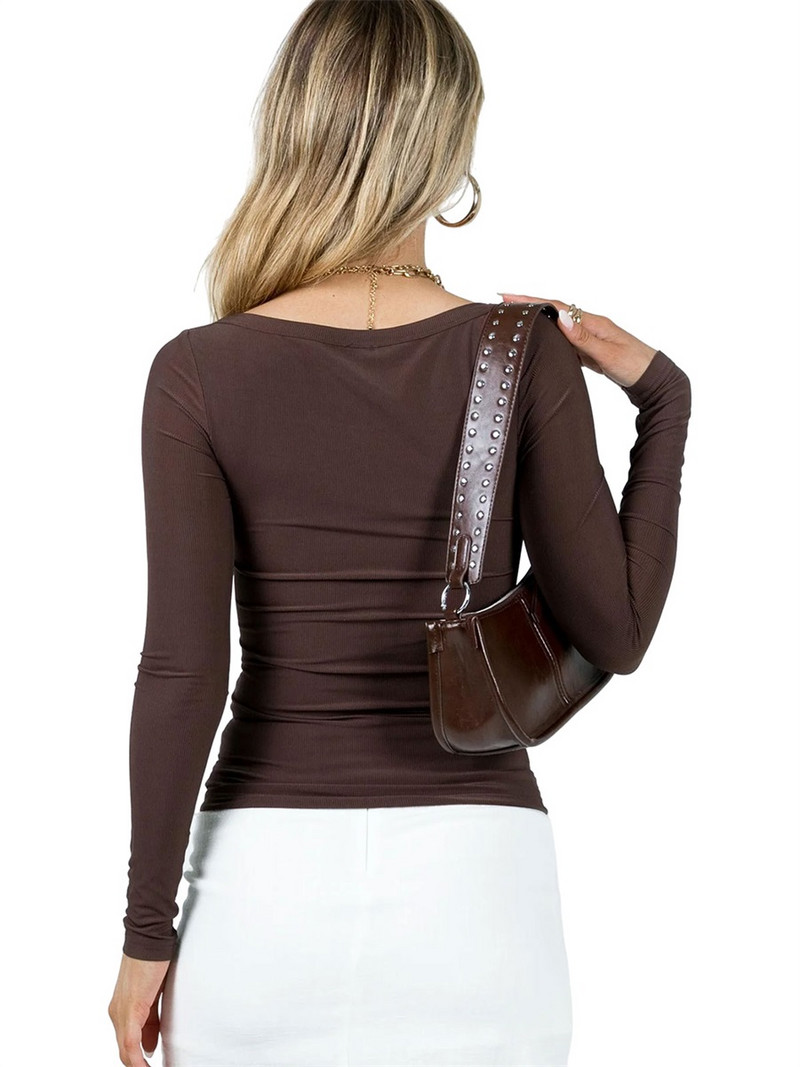 Ženske majice dugih rukava s četvrtastim izrezom, jednobojne, ulične ležerne majice kratkih rukava, jesen, proljeće, za žene 2023. Novo