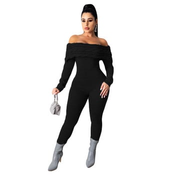 BKLD Дамско облекло Плетене Twist Off The Shoulder Slash Neck Long Sleeve Bodycon Jumpsuit One Piece Sexy Club Outfits Solid