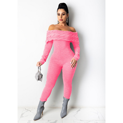 BKLD Ženska odjeća za pletenje, spuštena ramena, ukošeni izrez, kombinezon s dugim rukavima, jednodijelni seksi klupski kombinezon, jednodijelni