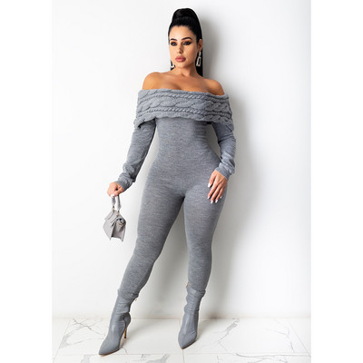 BKLD Ženska odjeća za pletenje, spuštena ramena, ukošeni izrez, kombinezon s dugim rukavima, jednodijelni seksi klupski kombinezon, jednodijelni