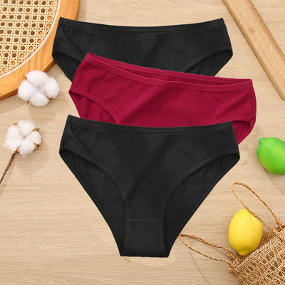 3 ks/sada bavlnených nohavičiek, dámske slipy, žakárový dizajn, dámske nohavičky, sexi dámske spodky, jednofarebné intímne nohavičky, veľkosť S-XL